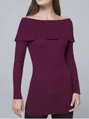 White House Black Market Rich Plum Ribbed Off-Shoulder Sweater